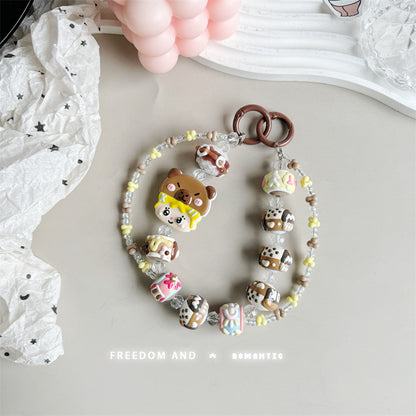 Cream hand-painted beaded cute beads with bracelet DIY bag pendant contrasting color keychain mobile phone chain