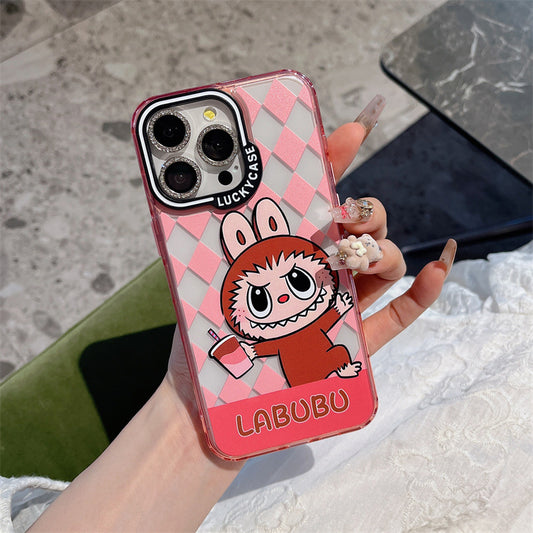 Cartoon vitality leopard print labubu iPhone14/13 suitable for iPhone16/15PROMAX mobile phone case anti-fall cover