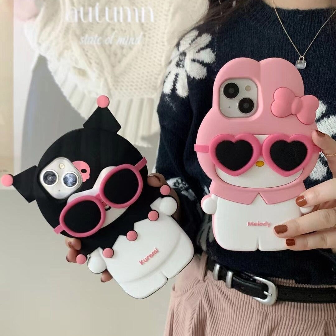 Cute sunglasses Kuromi Melody iPhone15 Apple 12 suitable for 13/14pro max mobile phone case 11