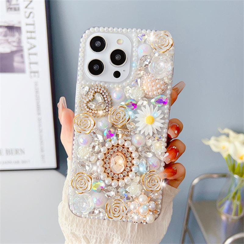 Rose pearl mobile phone case for iPhone 16 14 promax love suitable for iPhone 15 chrysanthemum protective cover