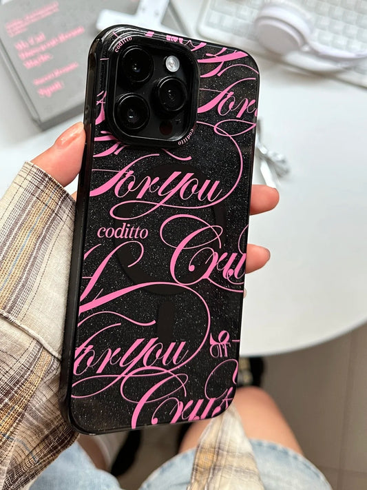 Dark pink sweet and cool magnetic phone case