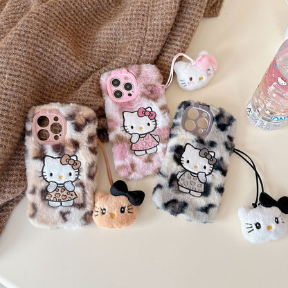 Autumn and winter plush cartoon cute Hello Kitty iPhone16 Apple 15 suitable for 13/14pro max mobile phone case