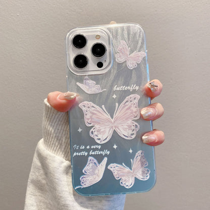 Suitable for iphone15 mobile phone case iphone13 beautiful butterfly invisible bracket feather yarn laser