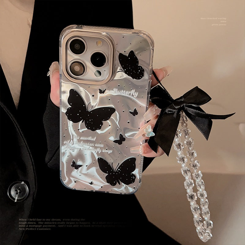 Water ripple dark series suitable for iPhone16 15promax mobile phone case laser chain butterfly