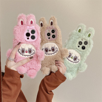 Autumn and winter plush cute lab cloth iPhone16 Apple 15 suitable for 13/14pro max mobile phone case anti-fall cover