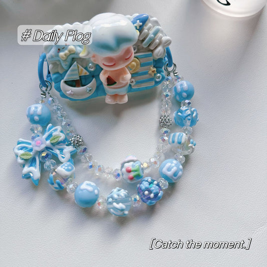 DIY hand-painted beads mobile phone short chain double chain mobile phone back clip chain