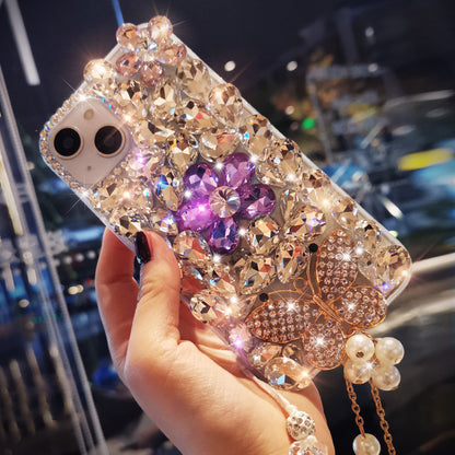 Suitable for iphone15/16 diamond phone case butterfly pendant apple 14 creative 13 full diamond personality 12/13 set