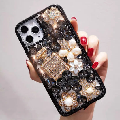 Diamond-encrusted iPhone 15/14 mobile phone case for women, creative, suitable for iPhone16Pro, full-diamond perfume bottle, all-inclusive silicone