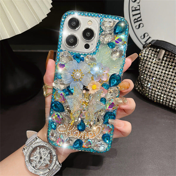 Suitable for Apple 16pro mobile phone case shaking butterfly iPhone15pro rhinestone