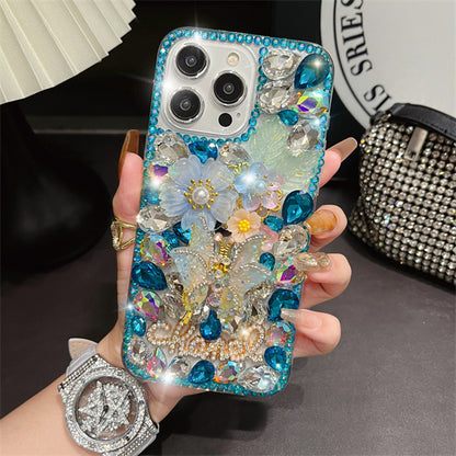 Suitable for Apple 16pro mobile phone case shaking butterfly iPhone15pro rhinestone