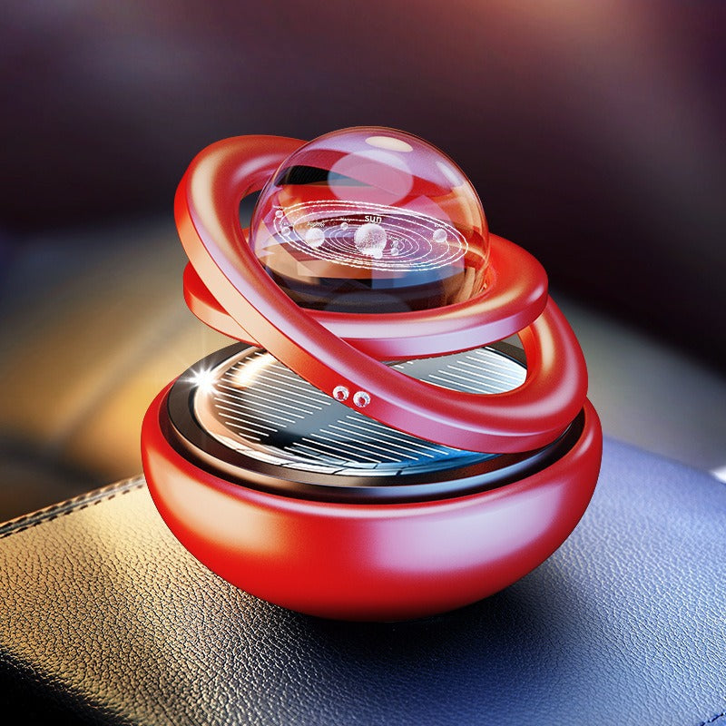 Car perfume aromatherapy solar-powered double-ring suspended rotating ornaments high-end car interior decorations with long-lasting fragrance