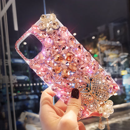 Suitable for iphone15/16 diamond phone case butterfly pendant apple 14 creative 13 full diamond personality 12/13 set