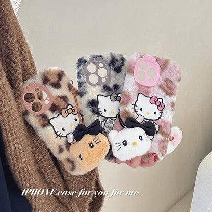 Autumn and winter plush cartoon cute Hello Kitty iPhone16 Apple 15 suitable for 13/14pro max mobile phone case