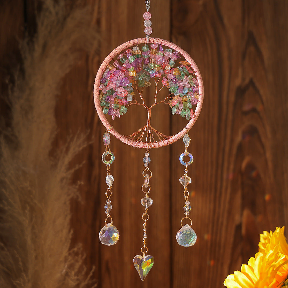 Light luxury tree of life dream catcher crystal stone hand-woven handicraft wind chime car pendant