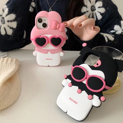 Cute sunglasses Kuromi Melody iPhone15 Apple 12 suitable for 13/14pro max mobile phone case 11