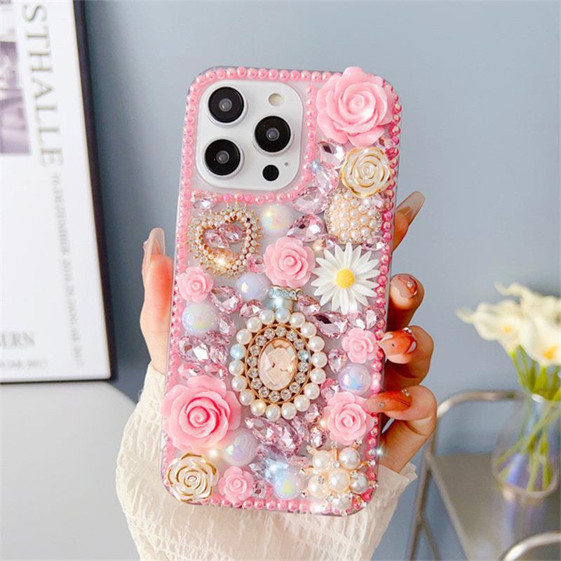 Rose pearl mobile phone case for iPhone 16 14 promax love suitable for iPhone 15 chrysanthemum protective cover