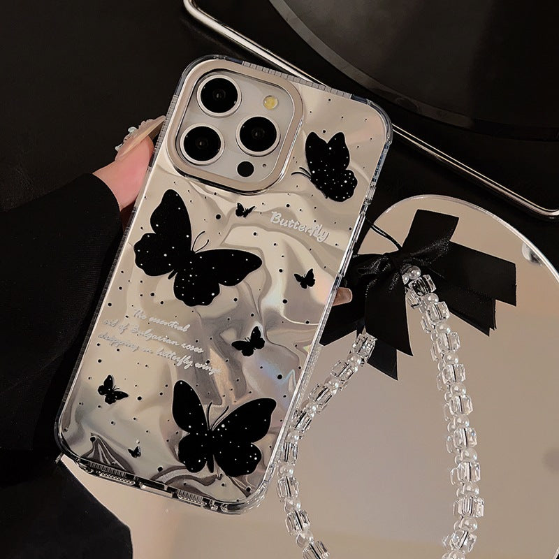 Water ripple dark series suitable for iPhone16 15promax mobile phone case laser chain butterfly