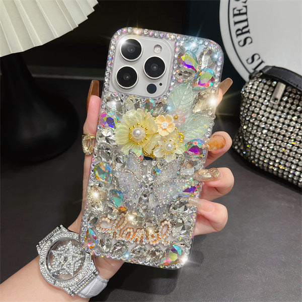 Suitable for Apple 16pro mobile phone case shaking butterfly iPhone15pro rhinestone