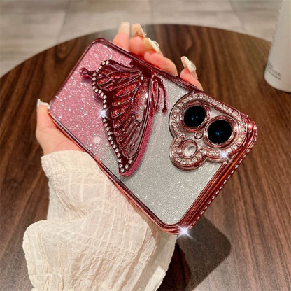 New gradient diamond quicksand butterfly simple suitable for iPhone16Promax mobile phone case 15promax anti-fall