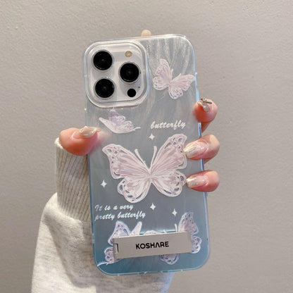 Suitable for iphone15 mobile phone case iphone13 beautiful butterfly invisible bracket feather yarn laser