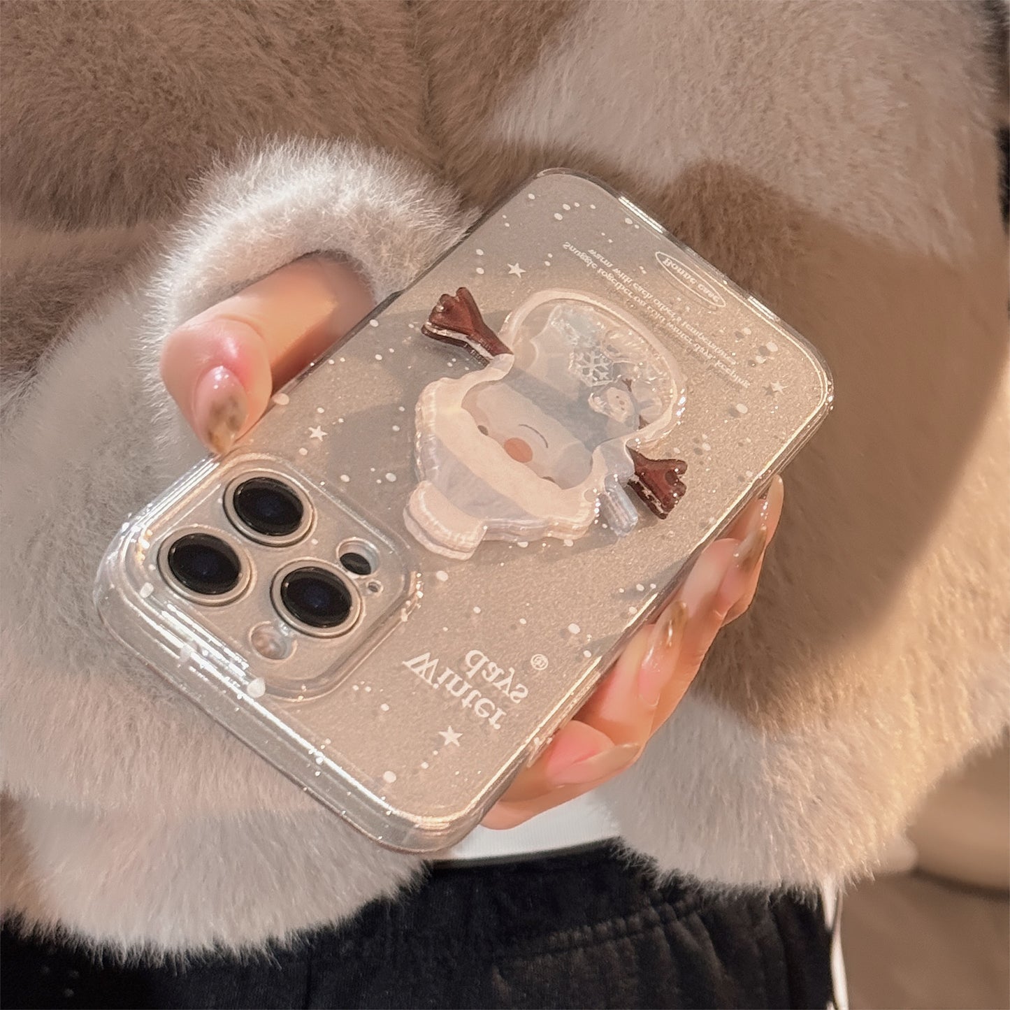 Winter snowman shaker suitable for iphone16 mobile phone case glitter iphone15promax14