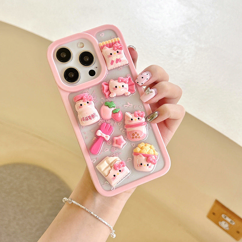 Three-dimensional cat suitable for iPhone 16 mobile phone case iphone15promax Epoxy 13 cartoon 12/14