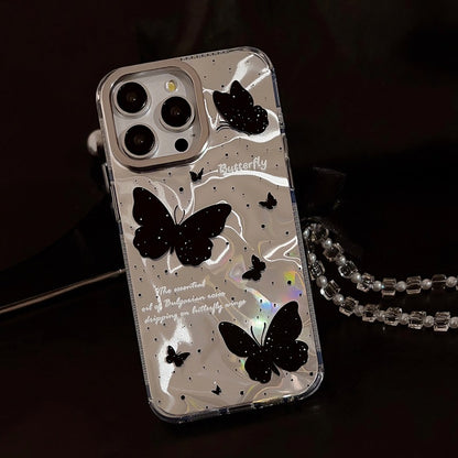 Water ripple dark series suitable for iPhone16 15promax mobile phone case laser chain butterfly