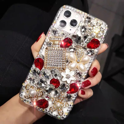 Diamond-encrusted iPhone 15/14 mobile phone case for women, creative, suitable for iPhone16Pro, full-diamond perfume bottle, all-inclusive silicone