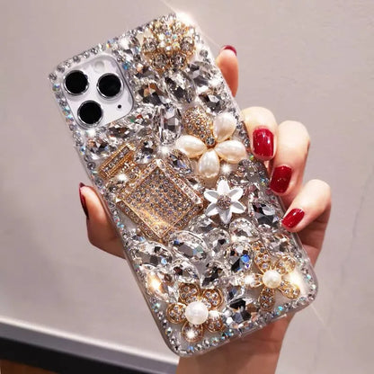 Diamond-encrusted iPhone 15/14 mobile phone case for women, creative, suitable for iPhone16Pro, full-diamond perfume bottle, all-inclusive silicone