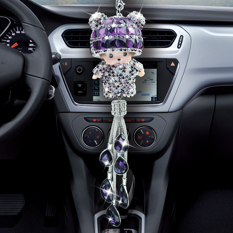 Ladies Car Hanging Diamond Doll Fashion Crystal Car Pendant Rearview Mirror Car Decoration Gift Car Ornament