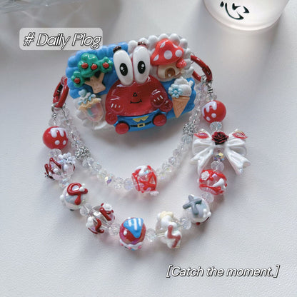 DIY hand-painted beads mobile phone short chain double chain mobile phone back clip chain