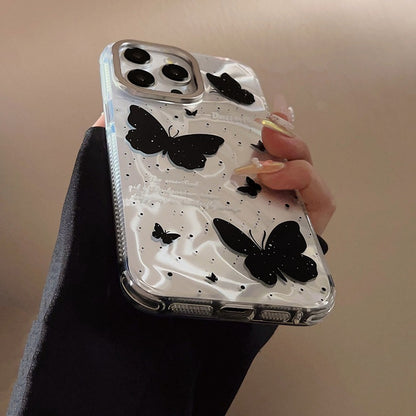 Water ripple dark series suitable for iPhone16 15promax mobile phone case laser chain butterfly