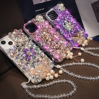 Suitable for iphone15/16 diamond phone case butterfly pendant apple 14 creative 13 full diamond personality 12/13 set