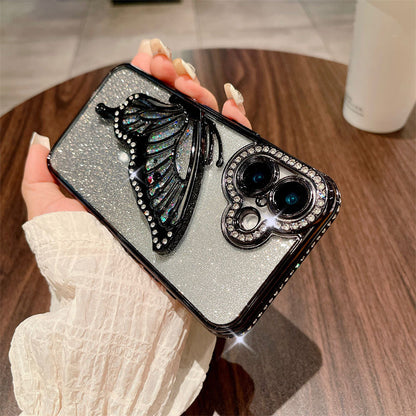 New gradient diamond quicksand butterfly simple suitable for iPhone16Promax mobile phone case 15promax anti-fall