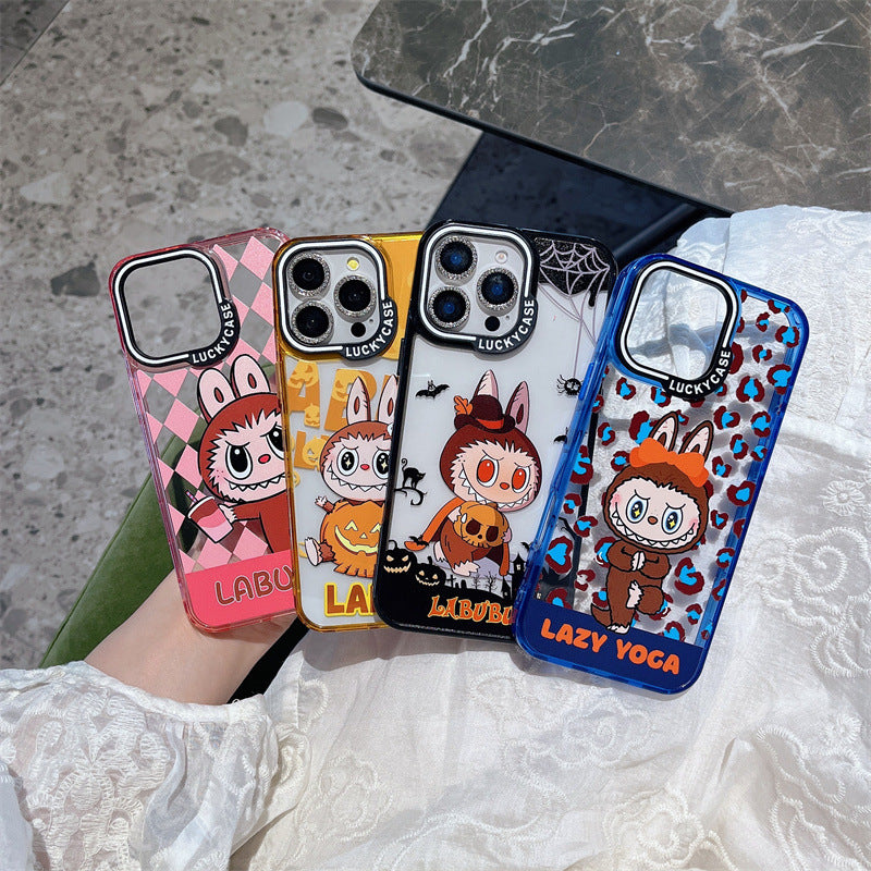 Cartoon vitality leopard print labubu iPhone14/13 suitable for iPhone16/15PROMAX mobile phone case anti-fall cover