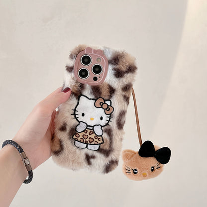 Autumn and winter plush cartoon cute Hello Kitty iPhone16 Apple 15 suitable for 13/14pro max mobile phone case