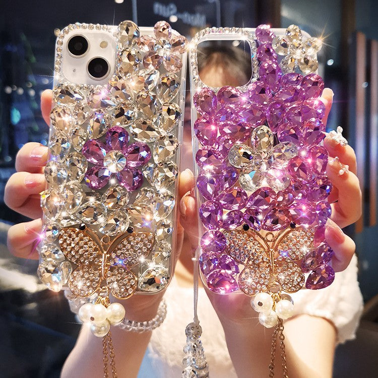 Suitable for iphone15/16 diamond phone case butterfly pendant apple 14 creative 13 full diamond personality 12/13 set