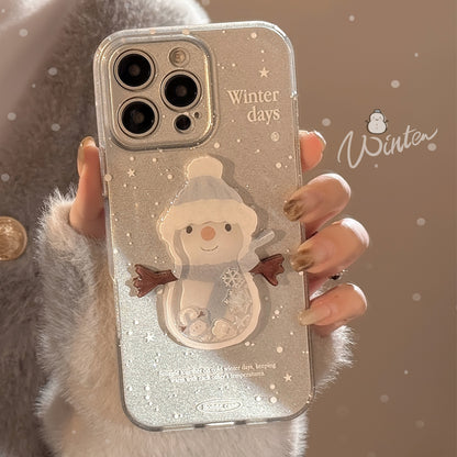 Winter snowman shaker suitable for iphone16 mobile phone case glitter iphone15promax14