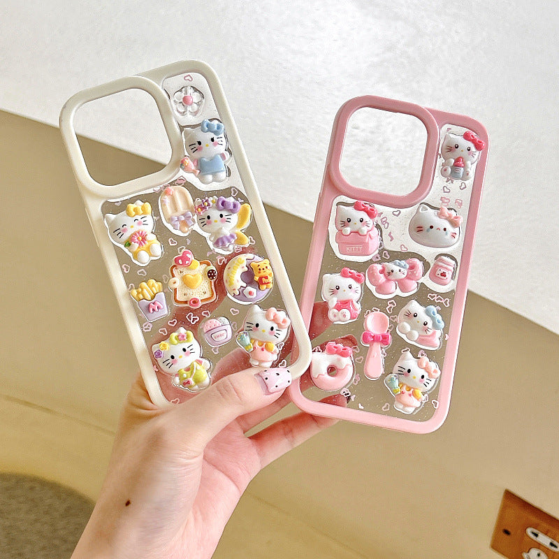 Three-dimensional cat suitable for iPhone 16 mobile phone case iphone15promax Epoxy 13 cartoon 12/14