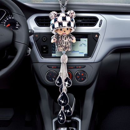 Ladies Car Hanging Diamond Doll Fashion Crystal Car Pendant Rearview Mirror Car Decoration Gift Car Ornament