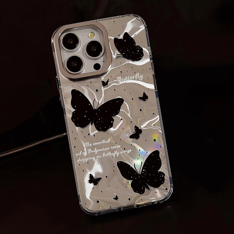 Water ripple dark series suitable for iPhone16 15promax mobile phone case laser chain butterfly