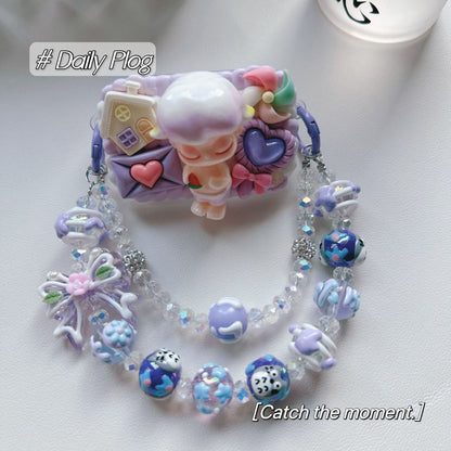 DIY hand-painted beads mobile phone short chain double chain mobile phone back clip chain