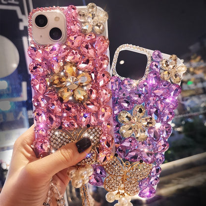 Suitable for iphone15/16 diamond phone case butterfly pendant apple 14 creative 13 full diamond personality 12/13 set