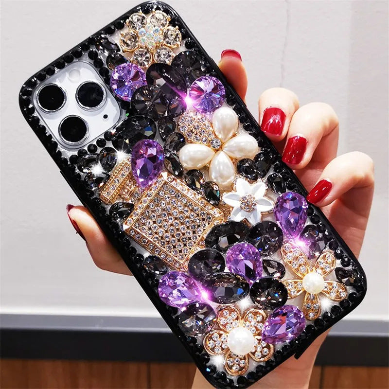 Suitable for iPhone15/14 female creative mobile phone case suitable for iPhone16Pro full diamond perfume bottle full package silicone