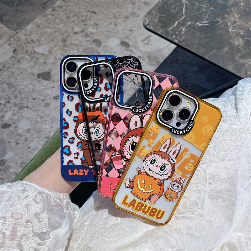 Cartoon vitality leopard print labubu iPhone14/13 suitable for iPhone16/15PROMAX mobile phone case anti-fall cover