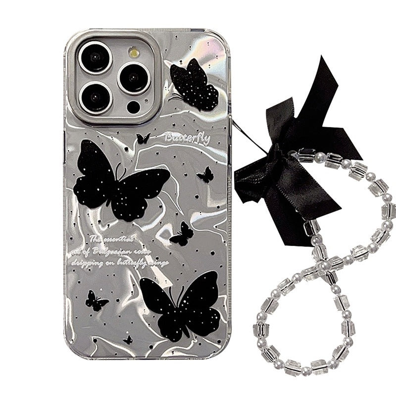 Water ripple dark series suitable for iPhone16 15promax mobile phone case laser chain butterfly