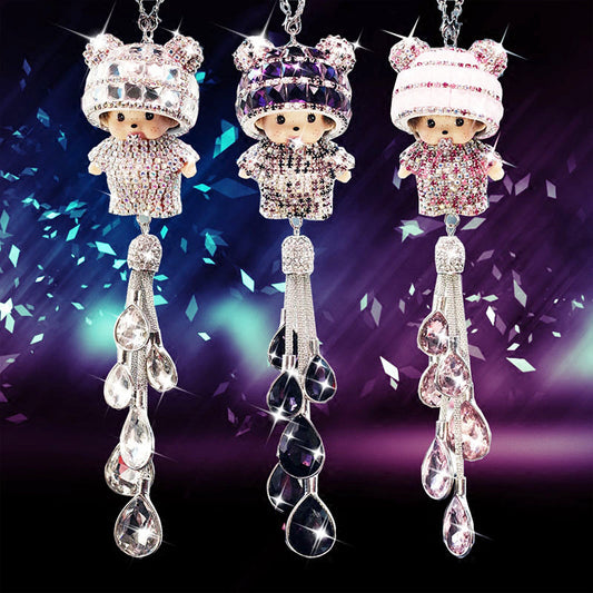 Ladies Car Hanging Diamond Doll Fashion Crystal Car Pendant Rearview Mirror Car Decoration Gift Car Ornament