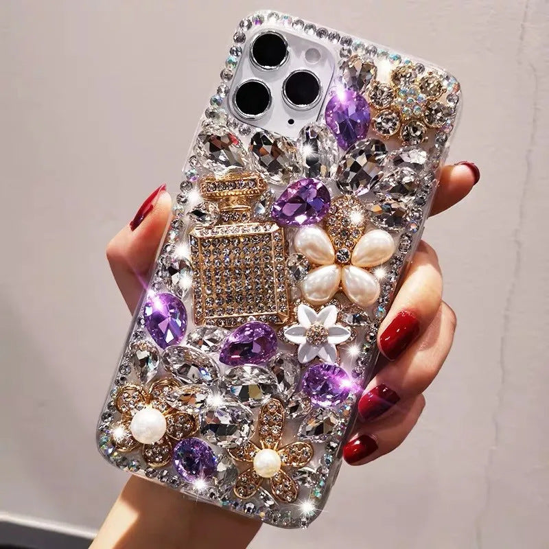 Suitable for iPhone15/14 female creative mobile phone case suitable for iPhone16Pro full diamond perfume bottle full package silicone