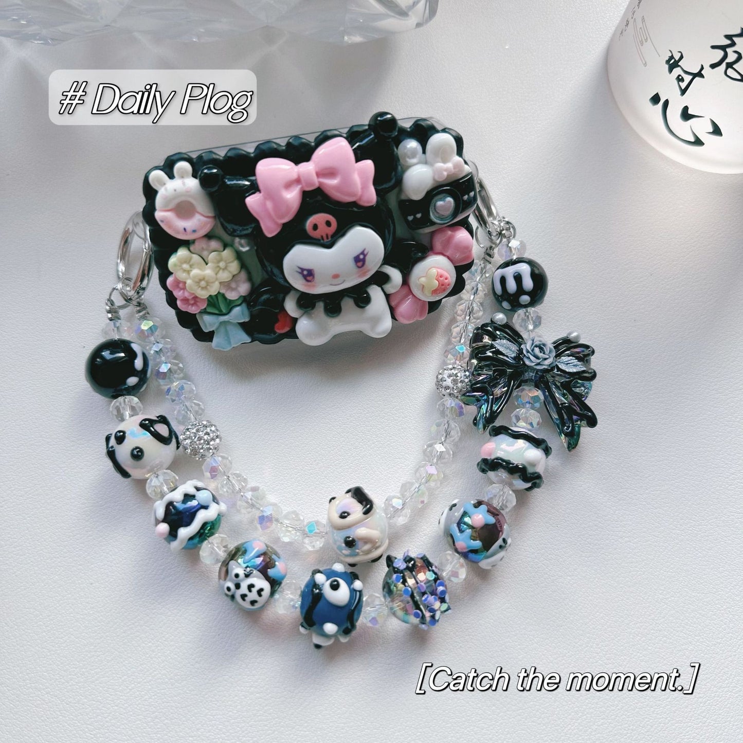 DIY hand-painted beads mobile phone short chain double chain mobile phone back clip chain