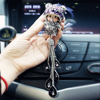 Ladies Car Hanging Diamond Doll Fashion Crystal Car Pendant Rearview Mirror Car Decoration Gift Car Ornament